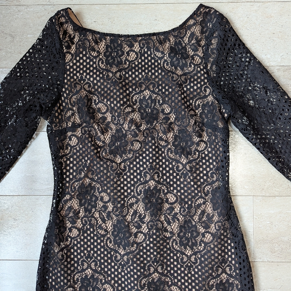 Topshop Black Nude Lace Mini Dress Size 6 - Picture 3 of 8